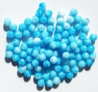 100 6mm Round Opaque Aqua & White Beads